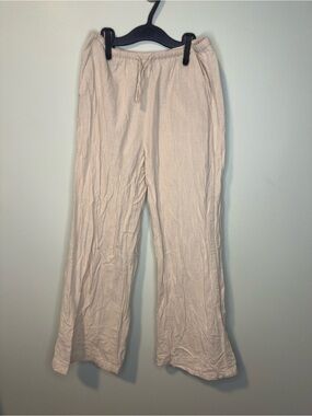 H&M Kids Linen Blend Wide Leg Pants Oatmeal Beige Drawstring